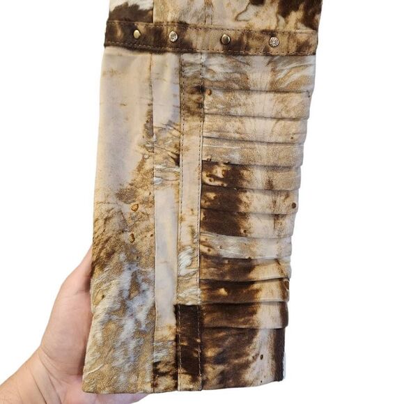 Leather Cowhide Print Rhinestone Moto Jacket Size Large - Picture 3 of 7